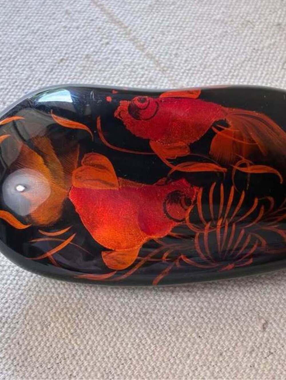 Vintage Hand-Painted Goldfish Lacquerware Paperweight
